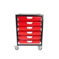 Storsystem Commercial Grade Mobile Bin Storage Cart with 6 Red High Impact Polystyrene Bins/Trays CE2100DG-6SPR